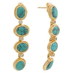 SHAANTI JEWELS Made In India 18kt Gold Plated Turquoise Crystal Drop Earrings